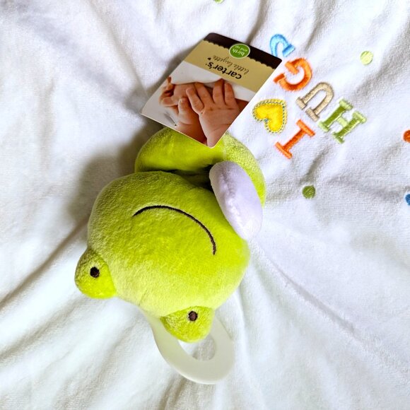 2010 Carter's Baby Frog Security Blanket Plush Stain I Love HUGS 16x16" Green - Picture 2 of 5